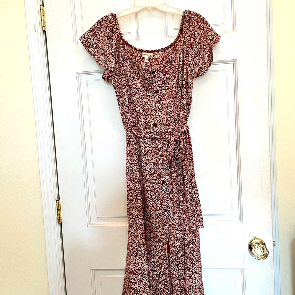 Button Down Square Neck Print Dress - image 1